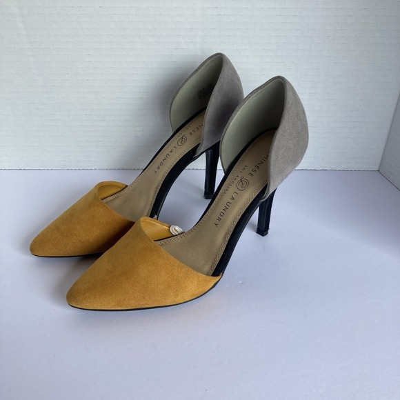 Chinese Laundry Womens D'Orsay Heels Size 7 Yellow Gray Color Stilet Suede Shoes - Picture 1 of 10